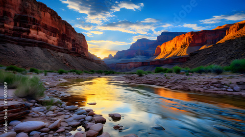 World class photograph of the most amazing arizona river and canyons at sunstet on a summer day. Ai Generated.NO.03