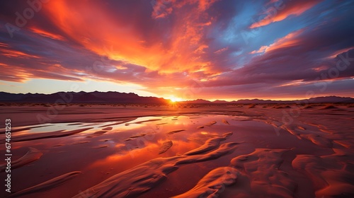 Dramatic sunset in the desert. Panoramic view.