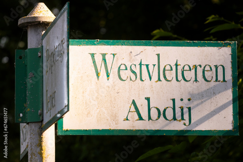 Road sign o of West-Vleteren in Belgium photo