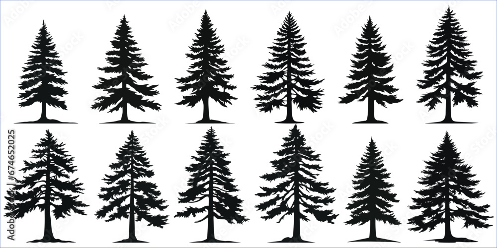 Fototapeta premium Christmas Trees Pictogram Set, Pine tree silhouette, Silhouette of pine trees