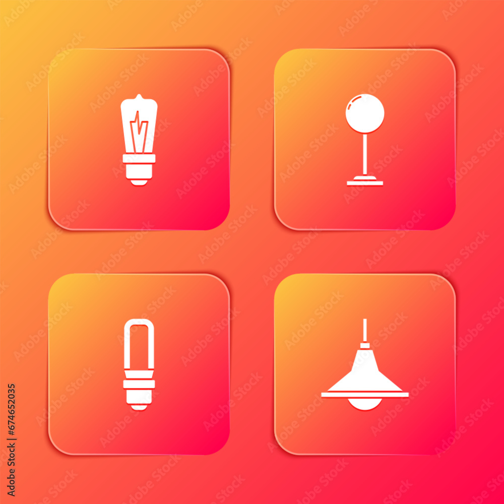 Set Light bulb, Floor lamp, LED light and Chandelier icon. Vector Set Light bulb, Floor lamp, LED light and Chandelier icon. Vector