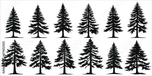 Christmas Trees Pictogram Set, Pine tree silhouette, Silhouette of pine trees photo