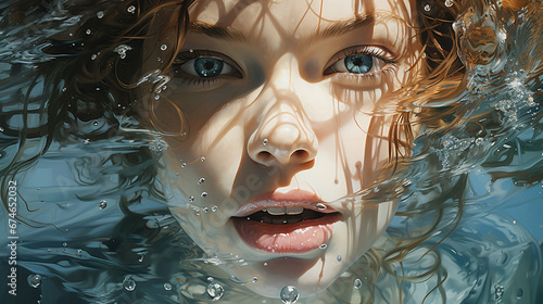 Detailed view of a Girl in the water, beauty and wellness, aesthetic presentation, cosmetic products, beauty industry