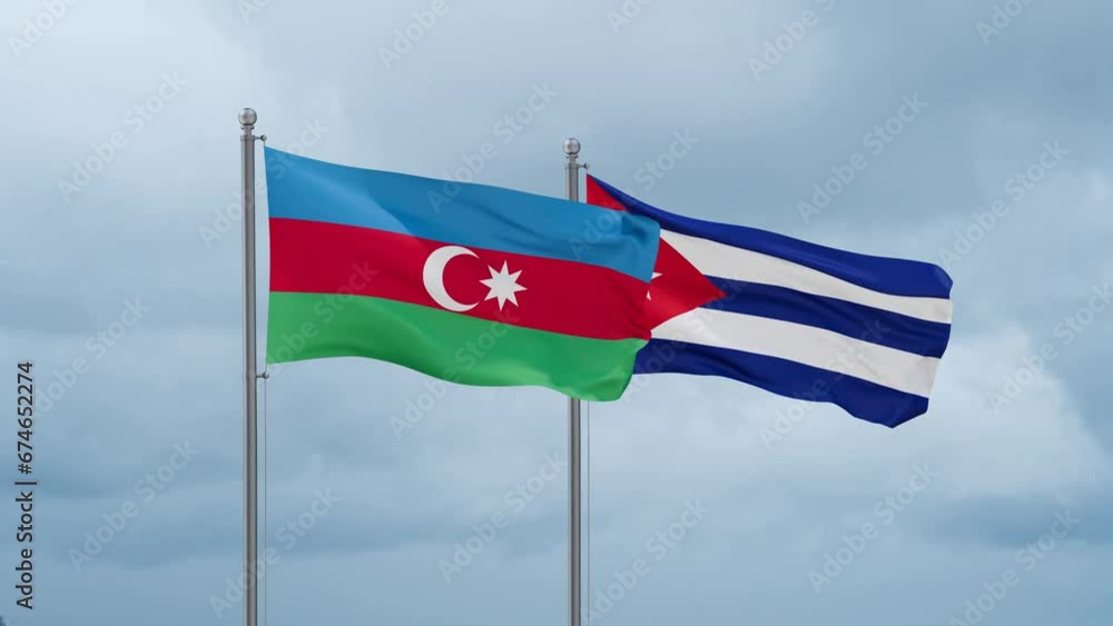 Cuba and Azerbaijan flag waving together on cloudy sky, endless seamless loop, two country cooperation concept Cuba and Azerbaijan flag waving together on cloudy sky, endless seamless loop, two country cooperation concept
