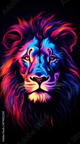 Neon art style Lion head © Asman