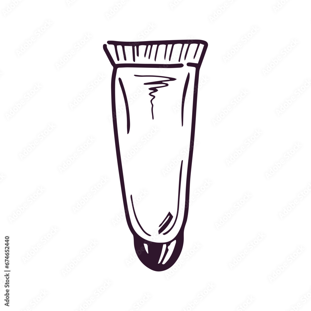 Hand-drawn tube of cream, beauty cosmetic element, self care. Illustration for beauty salon, cosmetic store, makeup design. Doodle sketch style. Hand-drawn tube of cream, beauty cosmetic element, self care. Illustration for beauty salon, cosmetic store, makeup design. Doodle sketch style.