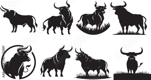 Bull Silhouettes  Black Bull Illustration Vector SVG