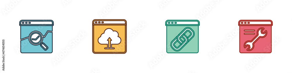 Set Website with stocks market, Cloud upload, Browser window and setting icon. Vector Set Website with stocks market, Cloud upload, Browser window and setting icon. Vector