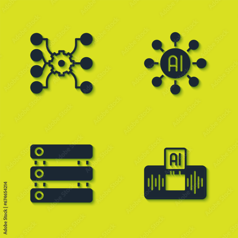 Set Neural network, Artificial intelligence AI, Server, Data and icon. Vector Set Neural network, Artificial intelligence AI, Server, Data and icon. Vector