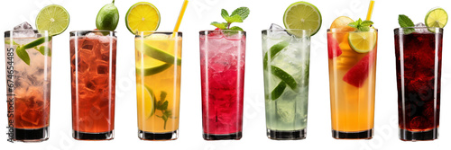Alcohol Cocktail Mocktail. Many assorted different range types isolated on transparent or white background cutout photo