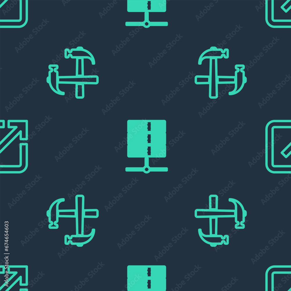 Set line Server, Data, Web Hosting, Two crossed hammers and Open new window on seamless pattern. Vector Set line Server, Data, Web Hosting, Two crossed hammers and Open new window on seamless pattern. Vector