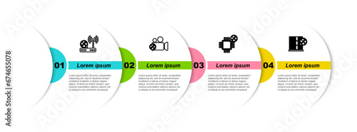 Set line Router wi-fi service, Video camera, Processor and Database server. Business infographic template. Vector