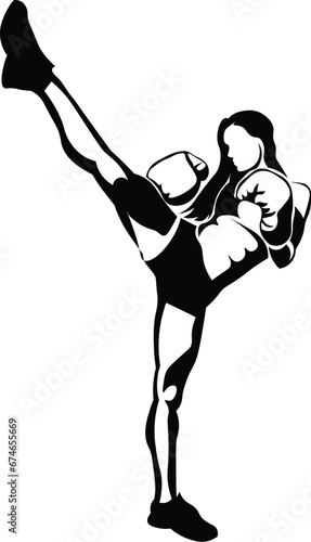 Cartoon Black and White Isolated Illustration Vector Of An MMA Fighter Kicking Kickboxer
