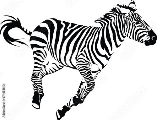 Cartoon Black and White Isolated Illustration Vector Of A Running Zebra