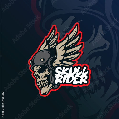 Skull mascot logo design vector with modern illustration concept style for badge, emblem and t shirt printing. Skull head rider illustration.