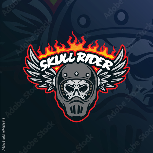 Skull mascot logo design vector with modern illustration concept style for badge, emblem and t shirt printing. Skull head rider illustration.