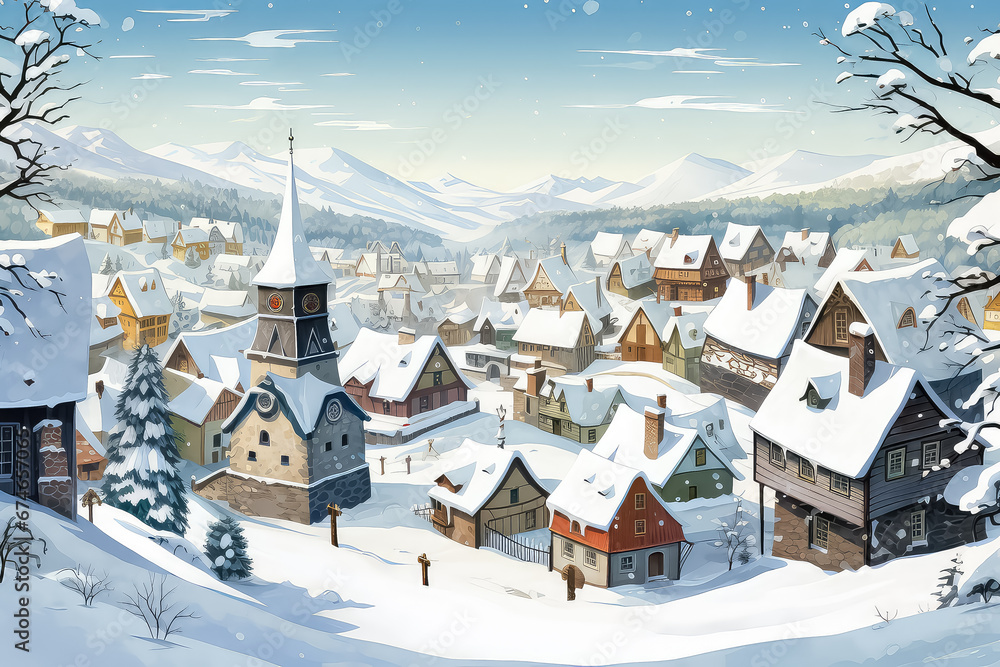 Beautiful cozy village in winter