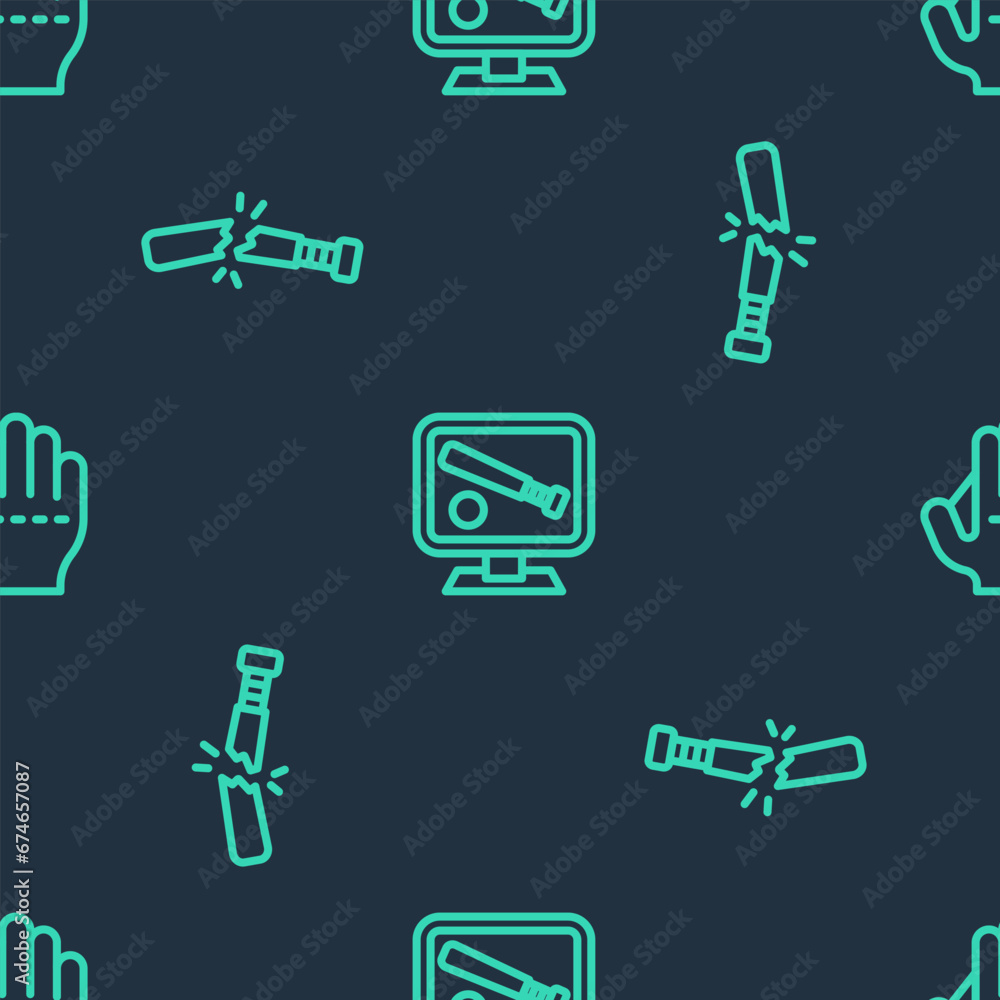 Set line Monitor with baseball game, Broken bat and Baseball glove on seamless pattern. Vector Set line Monitor with baseball game, Broken bat and Baseball glove on seamless pattern. Vector