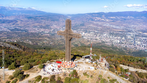 Skopje, Macedonia, October 29, 2023, Millennium Cross on the top of Vodno mountain hill photo