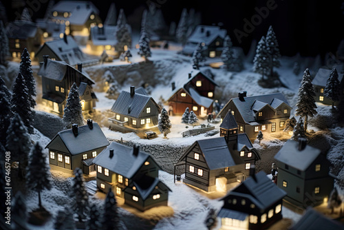 Charming Miniature Winter Village: Festive Nighttime Delights