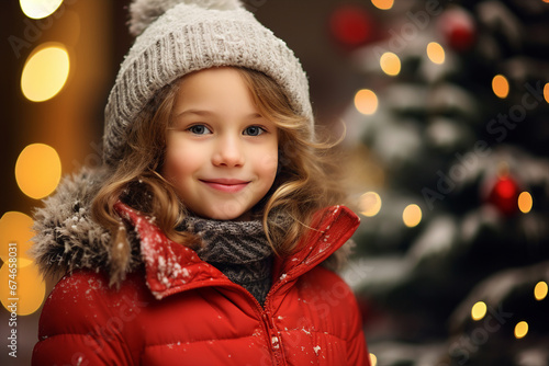 Wallpaper Mural Image generative AI picture of excited little kid near the christmas decorated illuminated tree Torontodigital.ca