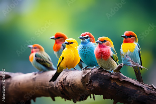 Colorful birds sitting on a branch in the wild., wildlife photography, focused shot. Generative Ai © Hamza