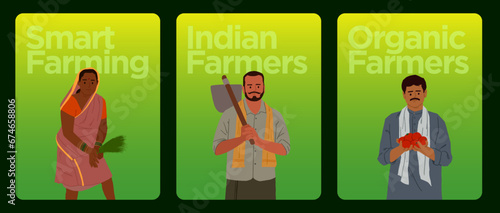 Indian farmers farming editable vector illustration screen design for mobile app
