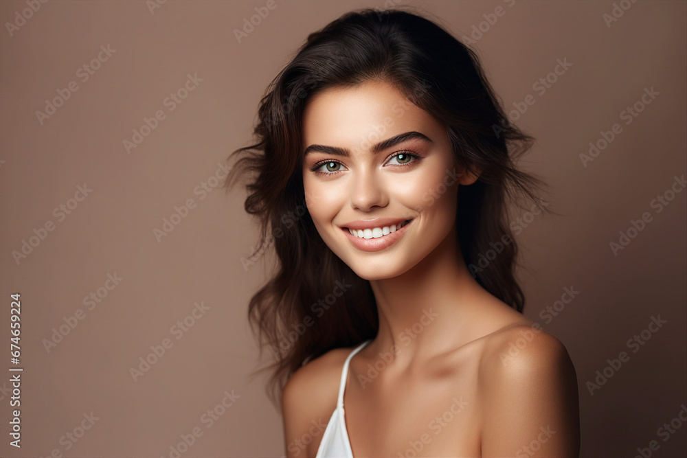 Naklejka premium Generative AI portrait illustration of attractive young model woman advertising hair coloring salon