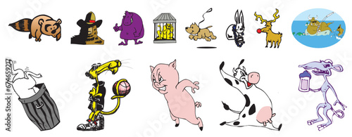 Fototapeta Naklejka Na Ścianę i Meble -  Drawing and Cliparts of miscellaneous animals creative clipart and cartoons etc - compendium vector illustrations editable best art design for multipurpose use in high definition format