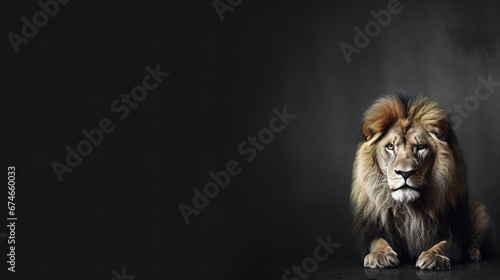 Front view of a lion on isolatedbackground. Wild animals banner with empty copy space © Uwe
