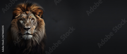 Front view of a lion on isolatedbackground. Wild animals banner with empty copy space