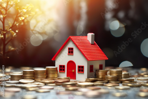 Wallpaper Mural a toy house and coins on top of a background Torontodigital.ca