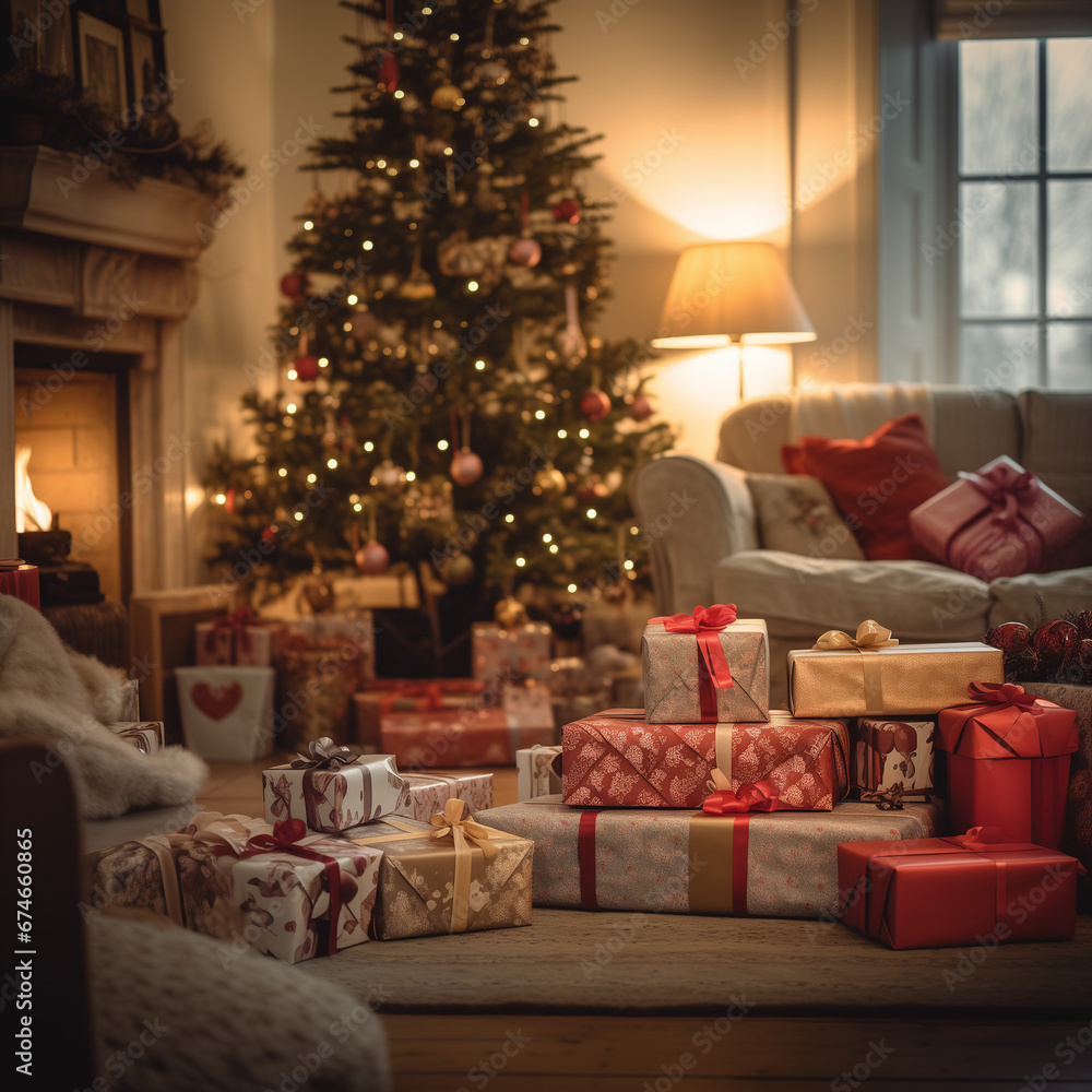 Cozy Living Room on Christmas Morning 