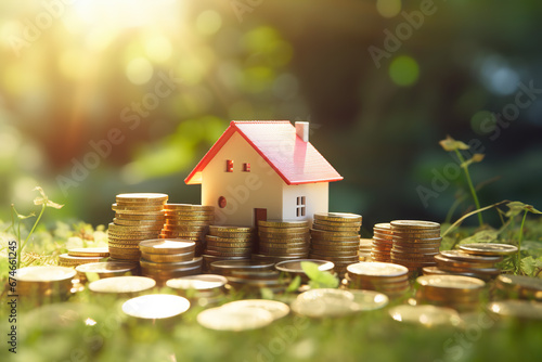 Wallpaper Mural a toy house and coins on top of a background Torontodigital.ca