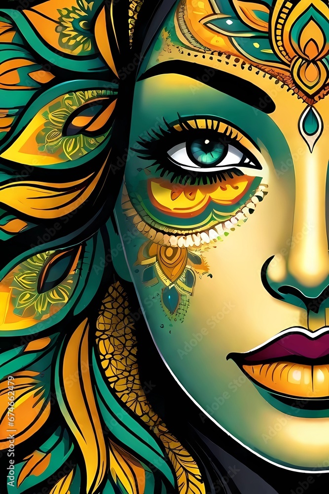 colourful mandala art on a girl face