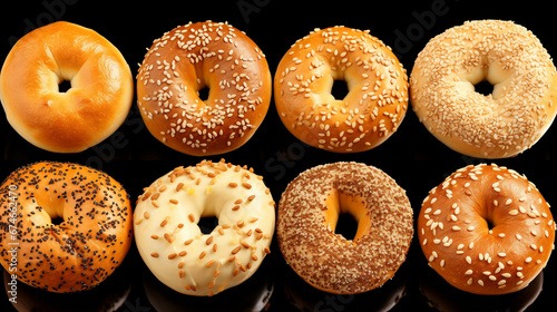 Coffee Shop Style Assorted Bagel Classics on Black Background