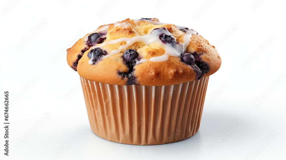 Blueberry Muffin with Icing on Isolated White Background Blueberry Muffin with Icing on Isolated White Background