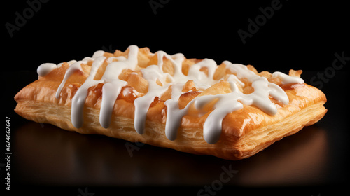 Cheese Danish with Icing on Black Background
