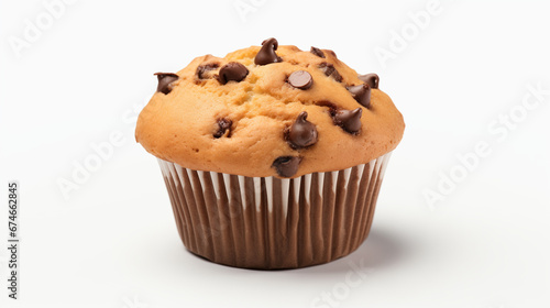 Chocolate Chip Muffin on Isolated White Background