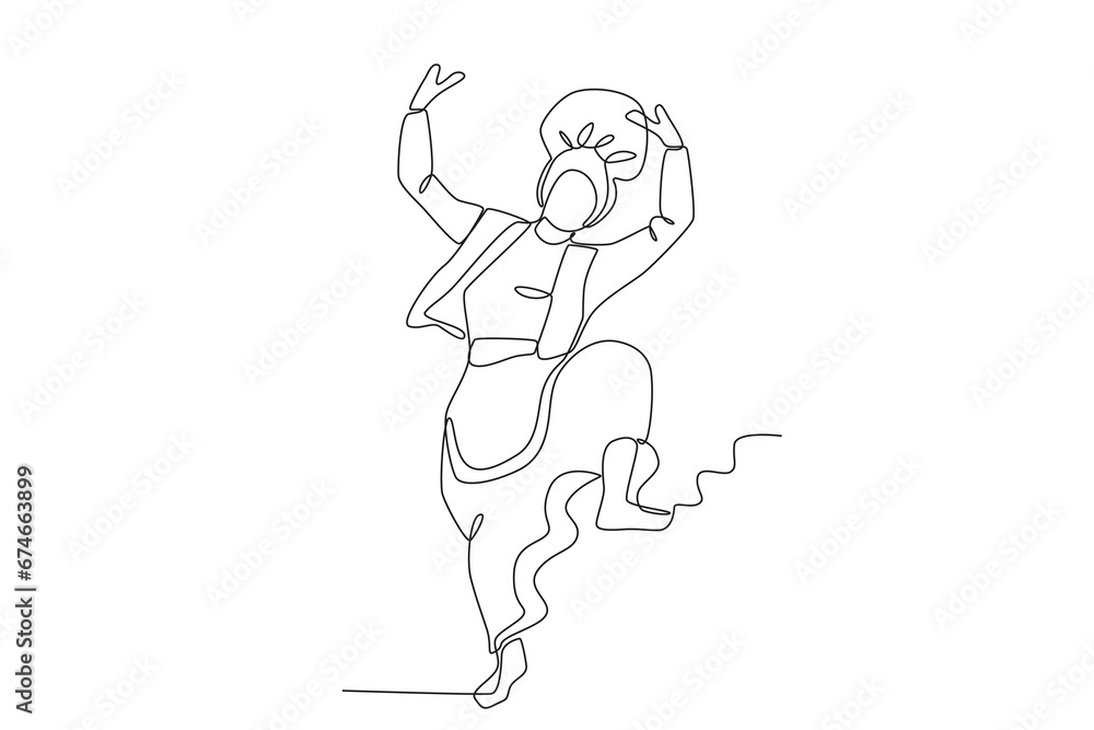 An Indian man dances beautifully. Lohri one-line drawing