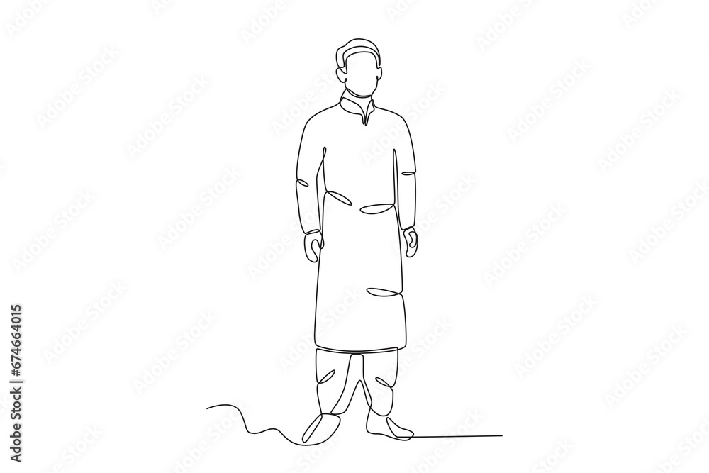 A man attends a Lohri celebration. Lohri one-line drawing A man attends a Lohri celebration. Lohri one-line drawing