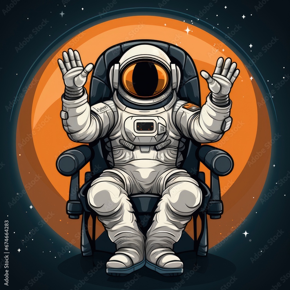 Cute Astronaut Sitting Peace Hand Moon , Cartoon Graphic Design, Background Hd For Designer
