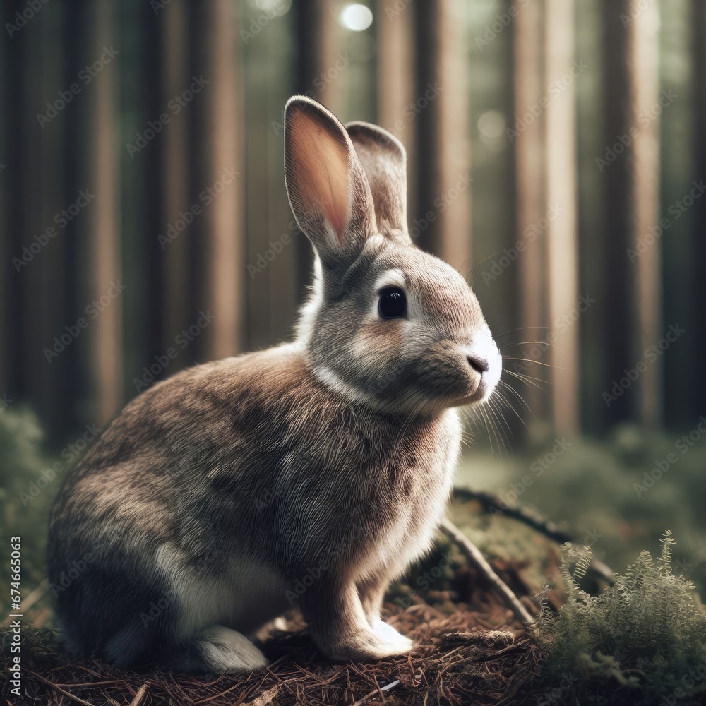 rabbit in the  forest animal background for social media