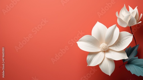 3D flower background with paper cut style and red pastel color blank paper for text or content #674665080