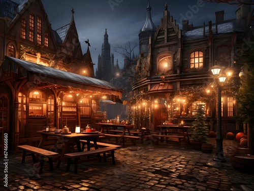 Cafe in the old town of Gdansk at night, Poland
