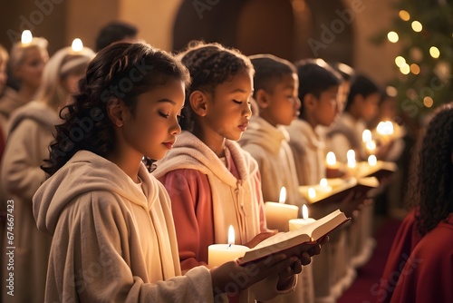 Silent Devotion: Candlelight Christmas Service-The soft glow of candles, hymn singing, and the timeless rituals create an atmosphere of serene devotion and profound reflection. photo