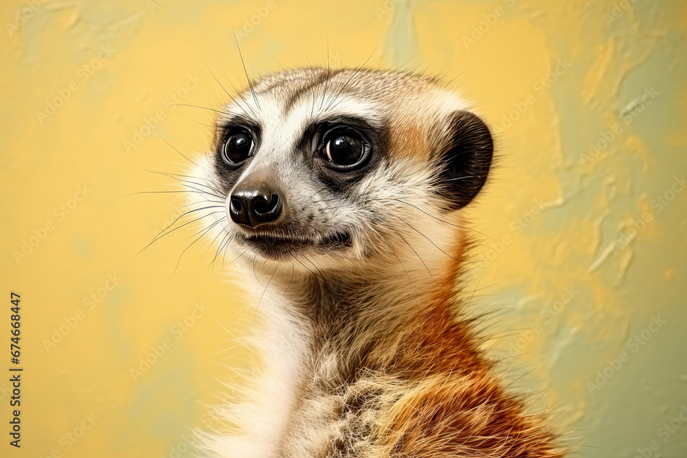 Fototapeta premium Cute meercat oil paint. Greeting card with animal. Wildlife concept