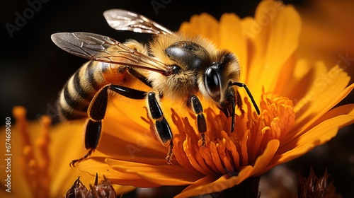 Macro of bee’s harmonious interaction with a flower