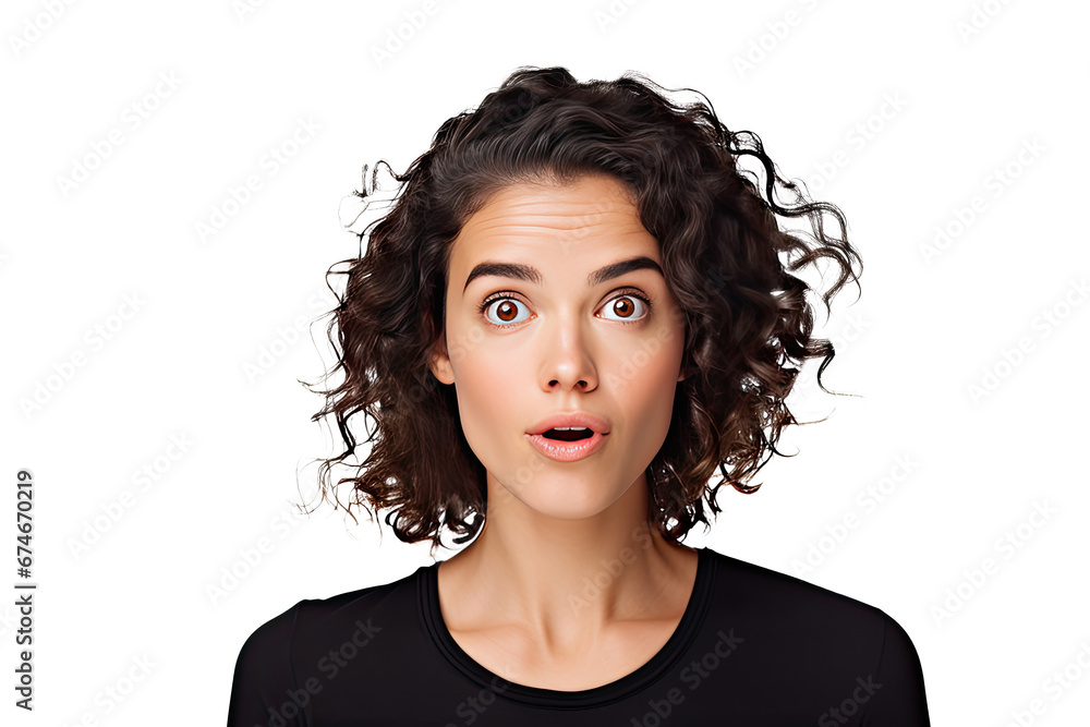 Studio portrait of upper half of a young woman showing facial expressions isolated on transparent png background. Human emotions, Face expressions. Studio portrait of upper half of a young woman showing facial expressions isolated on transparent png background. Human emotions, Face expressions.
