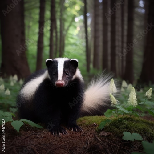 close up of a skunk in the forest animal background for social media © Садыг Сеид-заде